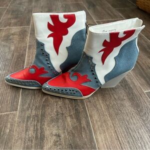 Cape Robbin Red, White, and Blue Ankle Boots